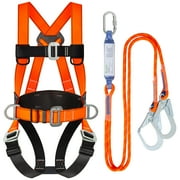 Safety Harness Fall Protection Kit with Shock Absorbing Lanyard, Roofing Work Harnesses Full Body Safety Harness for Construction