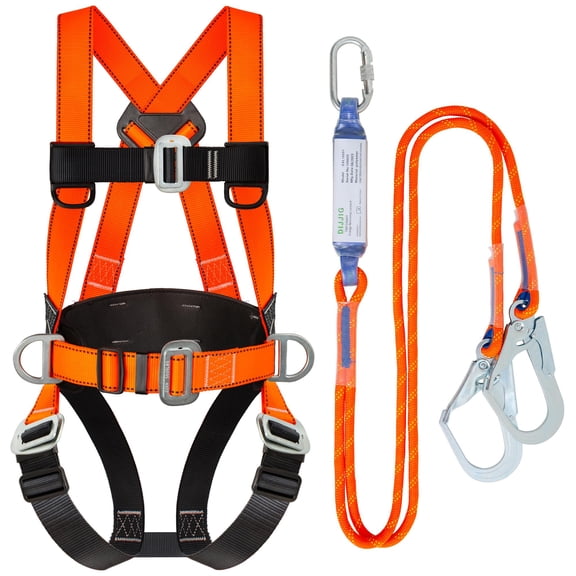 Safety Harness Fall Protection Kit with Shock Absorbing Lanyard, Roofing Work Harnesses Full Body Safety Harness for Construction