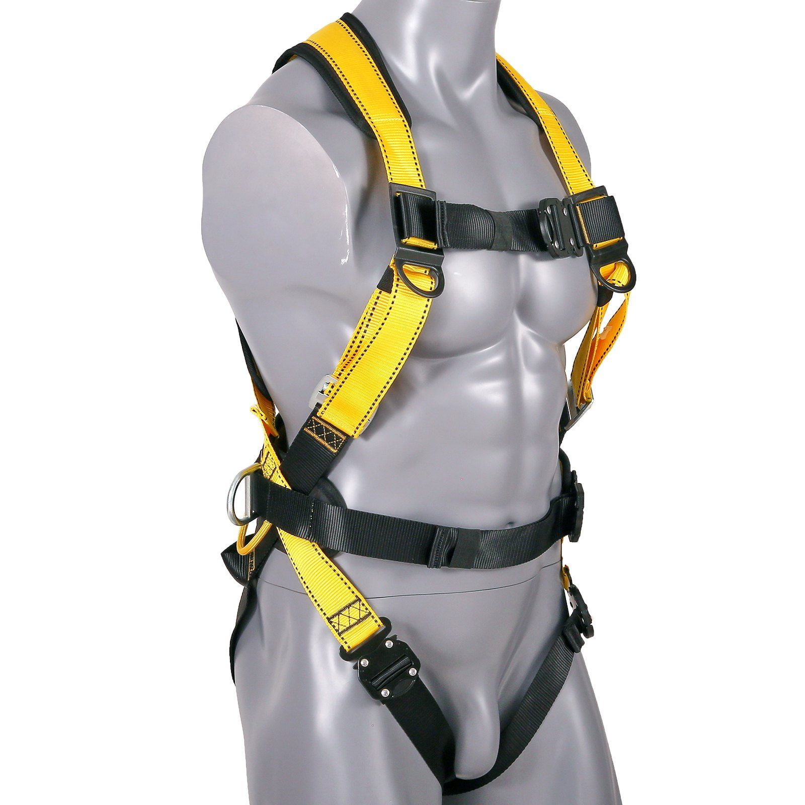 Safety Harness, Full Body Harness, Safety Harness Fall Protection with Added Padding, and Side Rings and Dorsal D-Rings and a Lanyard, ANSI/ASSE Z359.11-2014, 160 lb Max Weight, S SM