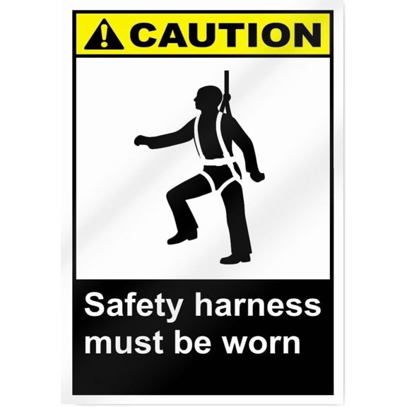 Safety Harness Must Be Worn Caution Sign, Construction Safety Plaque for Work Zones, Fall Prevention Warning Sign, 8x12 Inch