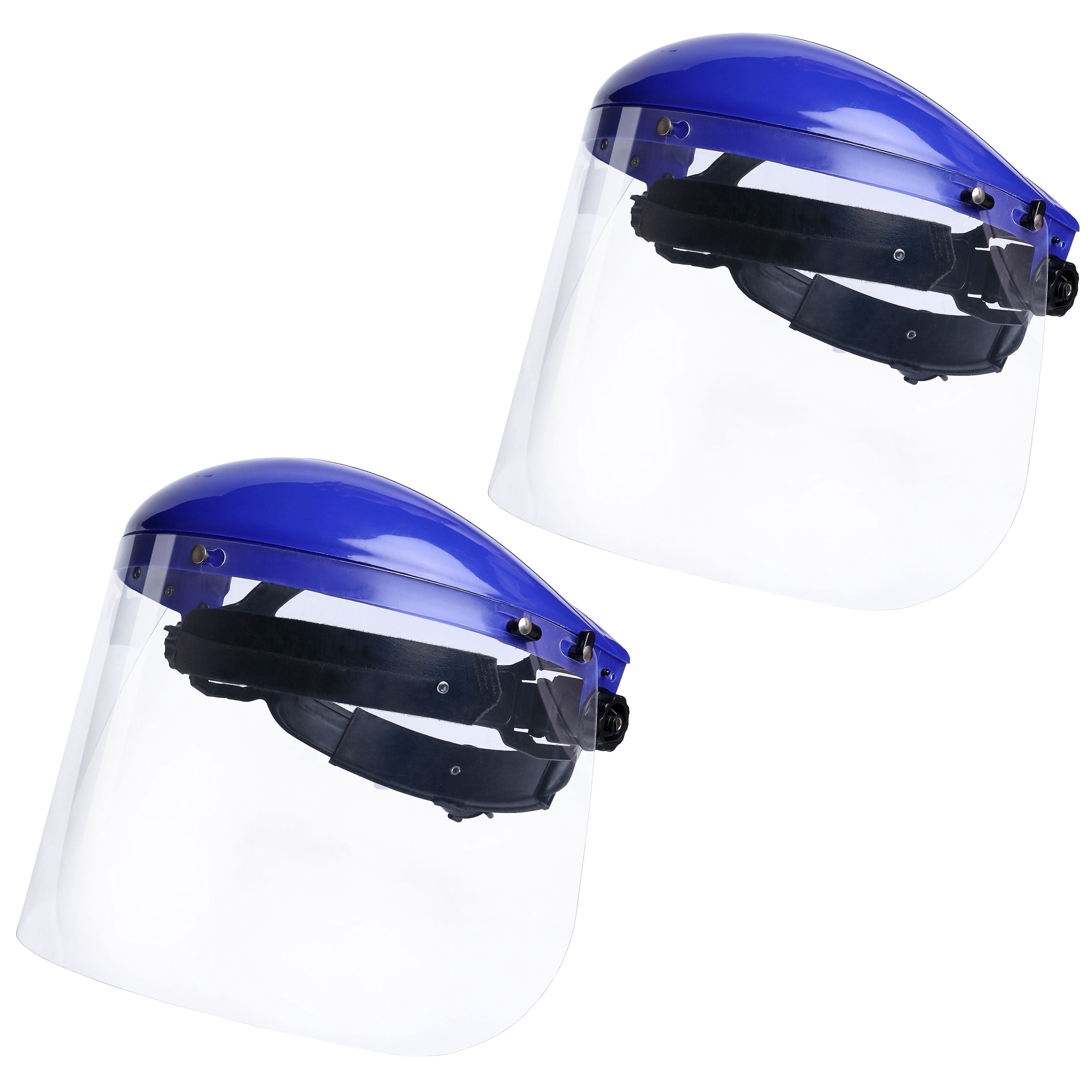 BISON LIFE Safety Blue Headgear with Clear Polycarbonate Face Shield, Adjustable Fit, Pack of 2