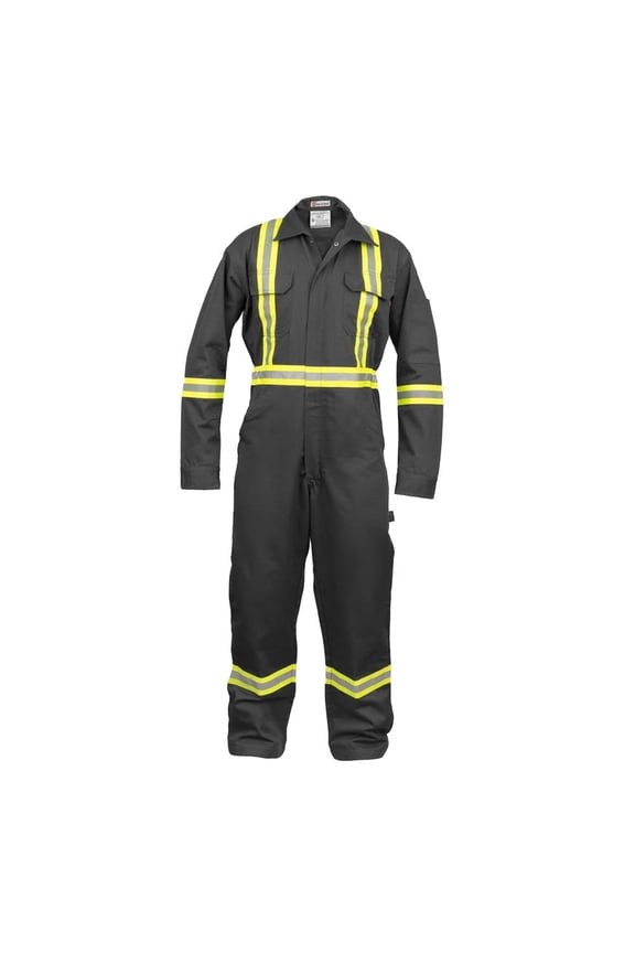 Safety Hi Vis Coverall with Leg Zipper 100% Cotton, 7 oz (X-Large, Dark Grey)