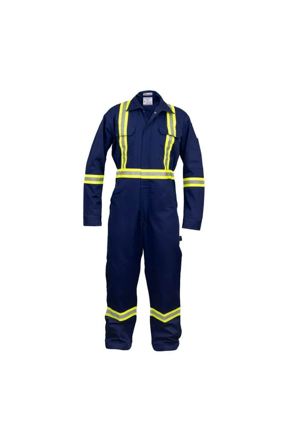 Safety Hi Vis Coverall with Leg Zipper 100% Cotton, 7 oz (X-Large, Navy Blue)