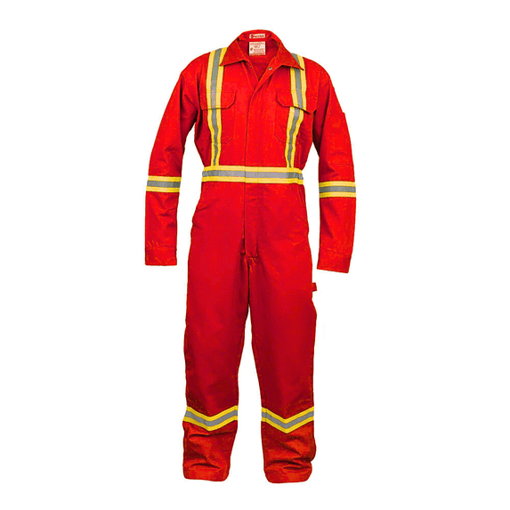 Safety High Visibility Hi Vis Work Coverall with Leg Zipper - Long Sleeve - 100%C - 7 oz - Red - 3XL