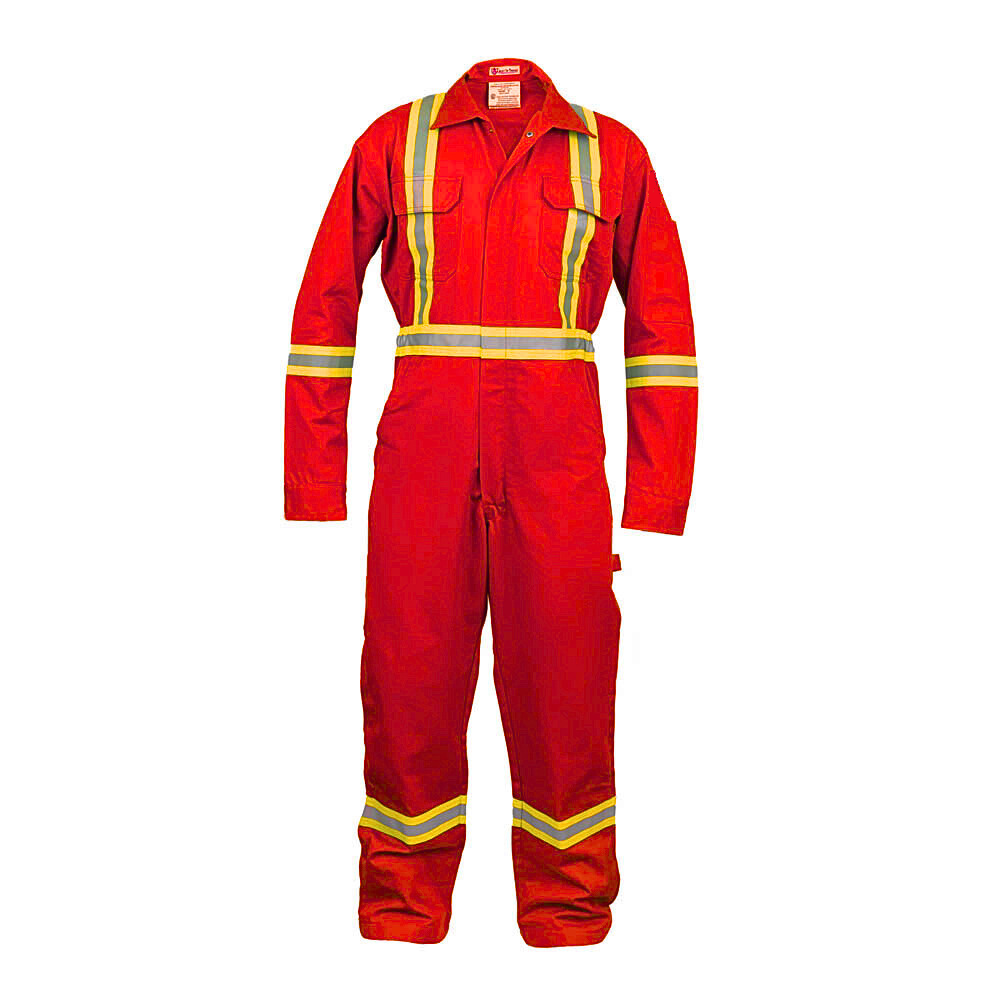 Safety High Visibility Hi Vis Work Coverall with Leg Zipper - Long Sleeve - 100%C - 7 oz - Red - 4XL