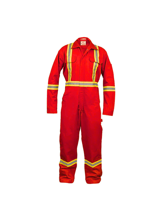Safety High Visibility Hi Vis Work Coverall with Leg Zipper - Long Sleeve - 100%C - 7 oz - Red - Large