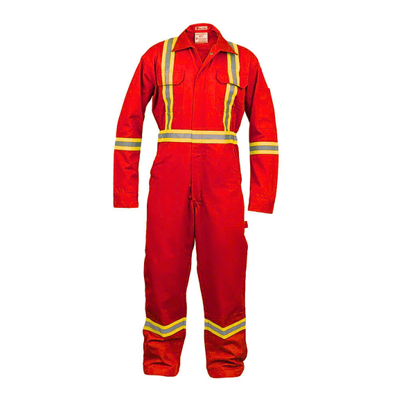 Safety High Visibility Hi Vis Work Coverall with Leg Zipper - Long Sleeve - 100%C - 7 oz - Red - Large