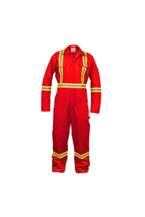 Safety High Visibility Hi Vis Work Coverall with Leg Zipper - Long Sleeve - 100%C - 7 oz - Red - Medium