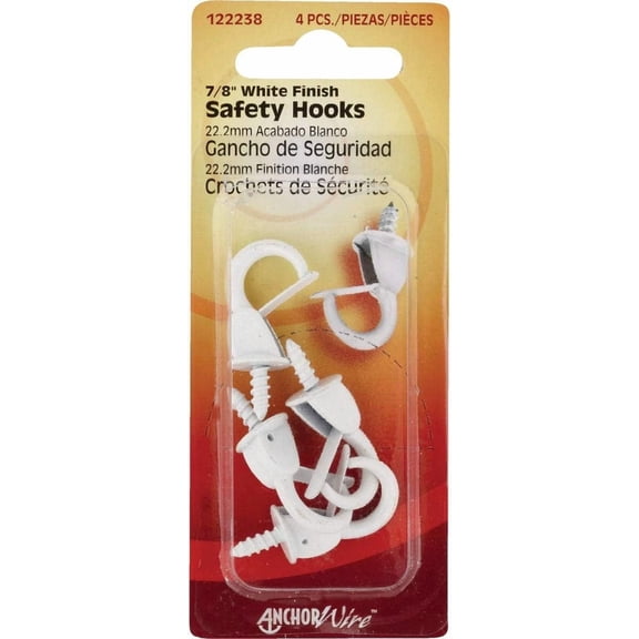 Safety Hook, White, 7/8-In., 4-Pk.