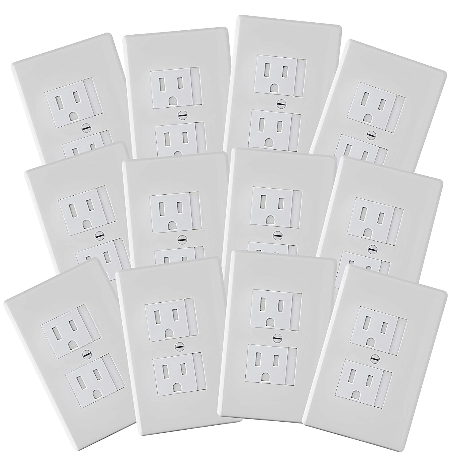 Safety Innovations Self-Closing Babyproof Outlet Covers - An Alternative To Wall Socket Plugs for Child Proofing, (Standard 1 Screw), (12-Pack), (White)
