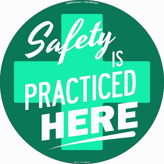 Safety Is Practiced Here Non-Slip Floor Marker | 12 Pack of 16" Circle Vinyl Decal | Protect Your Business, Work Place & Customers | Made in The USA