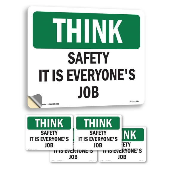 Safety It Is Everyone's Job OSHA Think Vinyl Decal Label 5 Inch x 3.5 Inch - 5 Pack