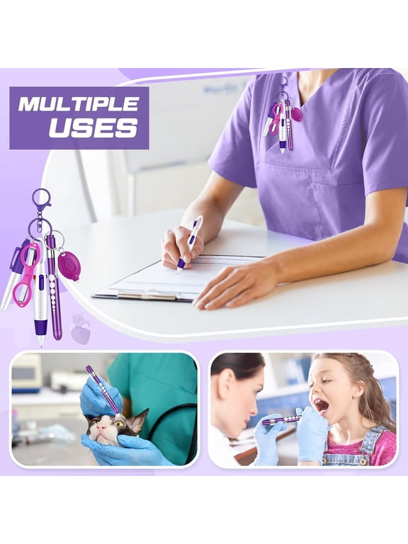 Safety Keychain Set for Women, 6 in 1 Travel Safety Essentials with Mini Folding Scissors, Multi Function Ballpoint Pens, Outdoor Alarm, Portable Multi Tool Kit for Daily Commute