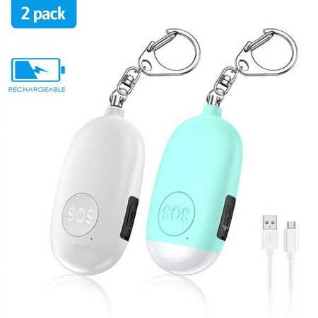Safety Keychain for Woman, AMIR Rechargeable 130dB Alarm Keychain with LED Light Emergency Self Defense Alarm for Kids Women Elderly White + Blue