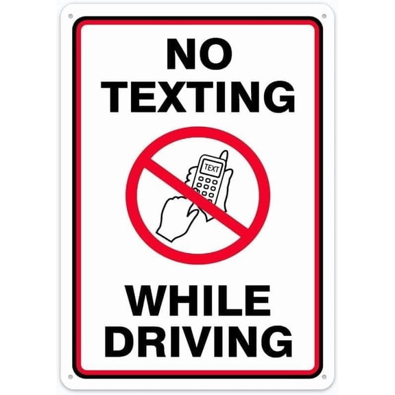 Safety Label No Texting While Driving Aluminum Sign, Waterproof Weatherproof Fade Resistant Plaque, Road Safety Warning Sign, 8x12 Inch