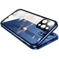 thumbnail image 1 of with Safety Lock & Strong Magnetic adsorption for iPhone 12 case with Camera Lens Protector Metal Bumper 360 Full Body Protection Double-Sided Tempered Glass (iPhone12, Blue), 1 of 5