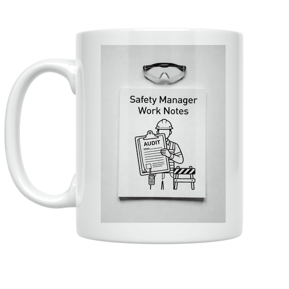 Safety Manager Work Notes Mug, EHS Leaders, Safety Teams, and Workplace Professionals, 11 oz White Ceramic