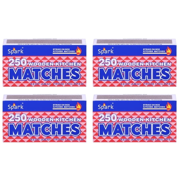 Safety Matches 4 Pack (1000 Count) Large Strike-on-Box Matches for Kitchen, Camping, Fireplace, Candles Bulk Matchsticks