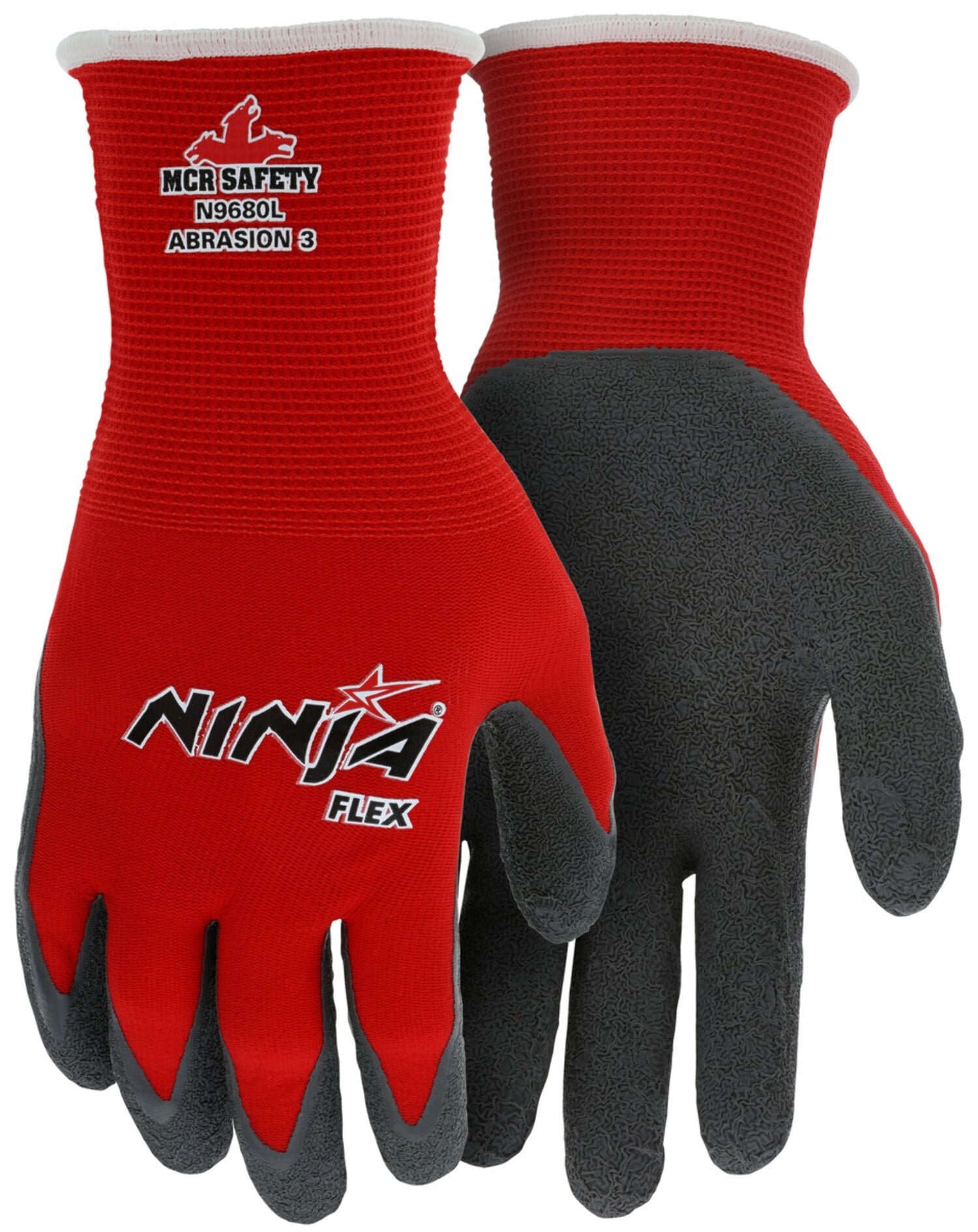 Ninja Flex N9680L 15-gauge Nylon Rubber-Latex Coated Gloves, Large, Gray/Red, 12PK