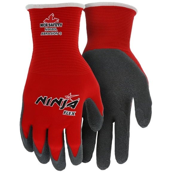 Ninja Flex N9680S 15-gauge Nylon Rubber-Latex Coated Gloves, Small, Gray/Red, 12PK