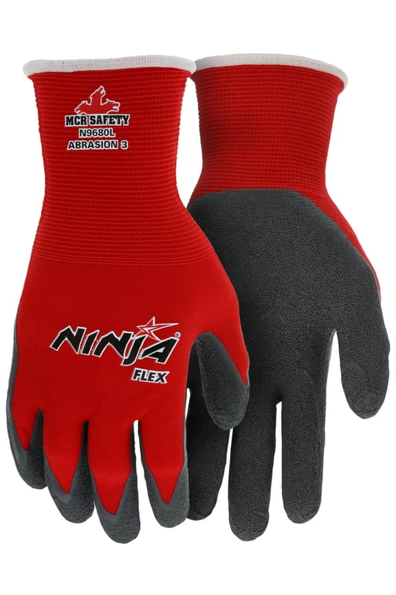 Ninja Flex N9680L 15-gauge Nylon Rubber-Latex Coated Gloves, Large, Gray/Red, 12PK