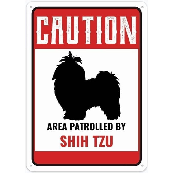 Safety Notice Area Patrolled By Shih Tzu Metal Sign, Danger Warning Plaque For Outdoor Home Bar, Pet Patrol Security Sign, 8x12 Inch