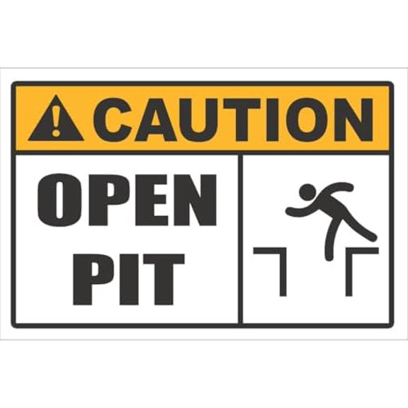 Safety - Open Pit Caution Sign Metal Sign Decorative Wall Plaque, 12 X 8 inch