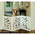 thumbnail image 1 of Safety Pet Gate for Dogs Free-Standing & Foldable - Decorative Scroll Wooden Fence Barrier Stairs & Doorways (White), 1 of 3