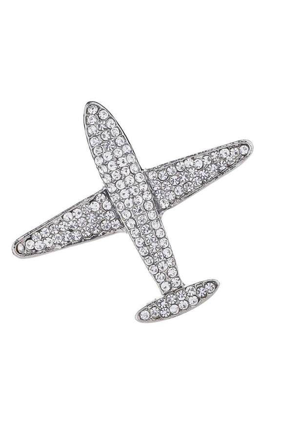 Safety Pin Airplane-shape Lapel Pin Brooch Button Button Traditional Costume Brooch with Rhinestones, Gift for Father - Silver