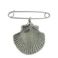 thumbnail image 1 of Safety Pin Brooch 2" Silver Tone Large Cockle Sea Shell Nautical Beach Charm Dangle Middle, 1 of 2