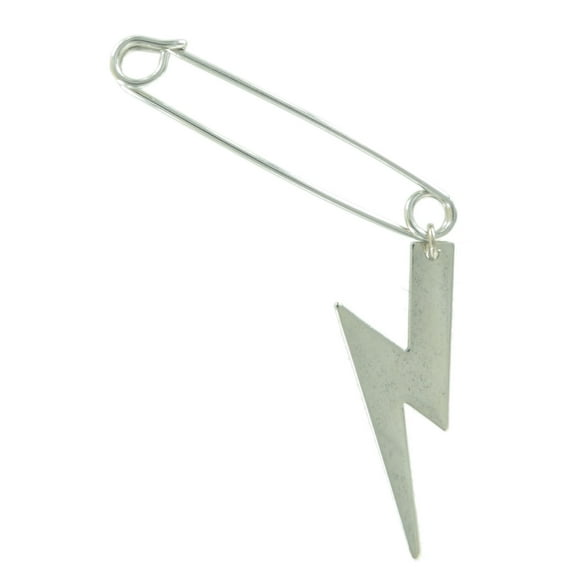Safety Pin Brooch 2" Silver Tone Lightning Bolt Weather Charm Dangle End