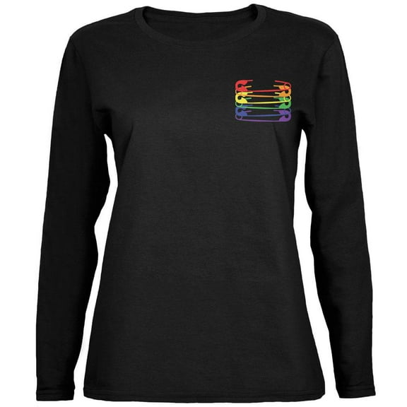 Safety Pin Rainbow LGBT Womens Long Sleeve T Shirt Black X-LG