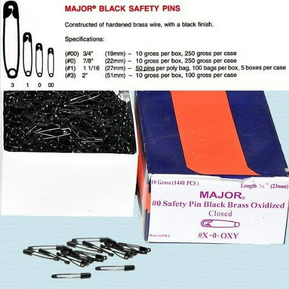 Safety Pins - Black Safety Pins Size #3 - Length 2" (50 Pins / Bag)