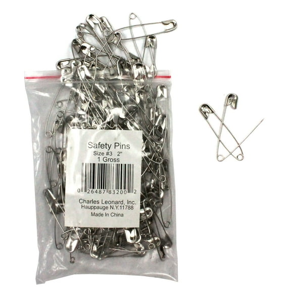 Charles Leonard Nickel-Plated Steel Safety Pins, 2", 144 Per Pack