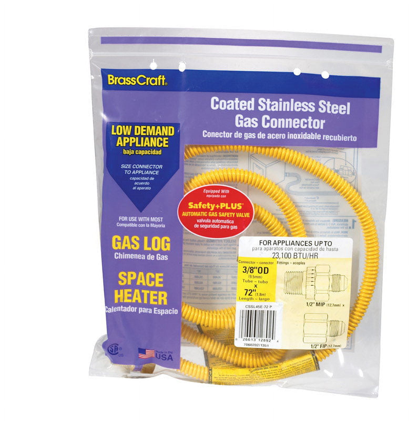 Safety Plus CSSL45R-72P Safety Plus Gas Connector 0.25 in. id x 0.50 in ...
