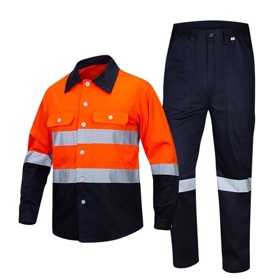Safety Polo Shirt Trousers with High Reflective Tape Hi Vis Reflective Workwear 2 Piece