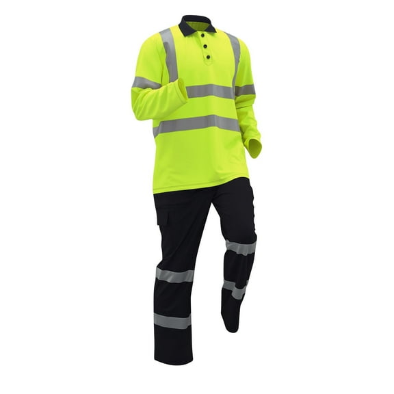 Safety Polo Shirt Trousers with High Reflective Tape Hi Vis Reflective Workwear 2 Piece