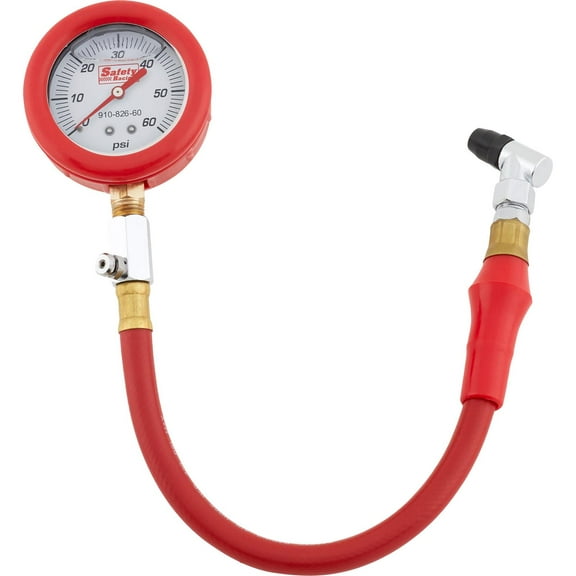 Safety Racing Red Liquid-Filled Tire Pres. Gauge w/ Hose 0-15 PSI