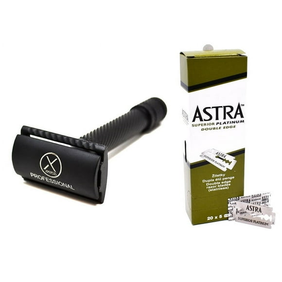 Safety Razor For Men Double Edge Real Hand Crafted German Steel Black XPERSIS PRO with extra Astra Blade