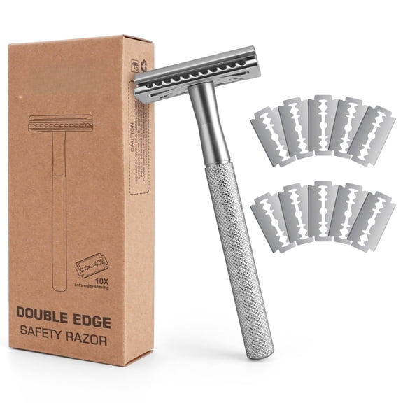 Safety Razor for Men & Women - Double Edge Single Blade Razor with 10 Blades, Reusable One Blade Razor for Close Shave (Mens & Womens Razor, Eco-Friendly)