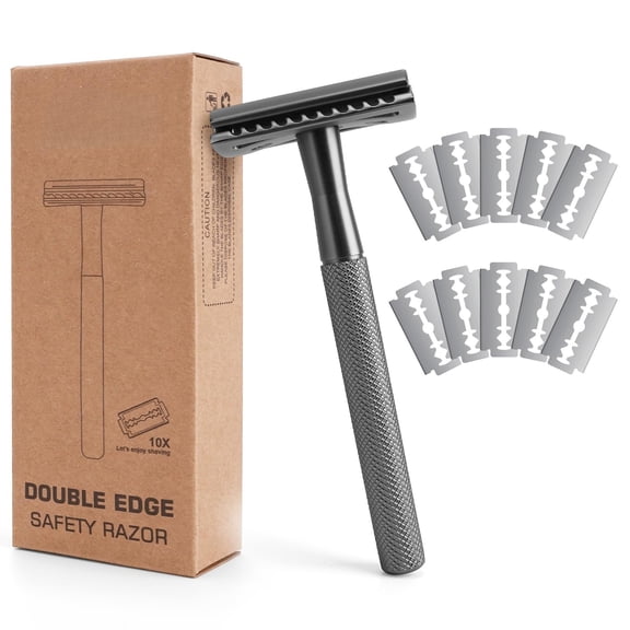 Safety Razor for Men & Women - Double Edge Single Blade Razor with 10 Blades, Reusable One Blade Razor for Close Shave (Mens & Womens Razor, Eco-Friendly)