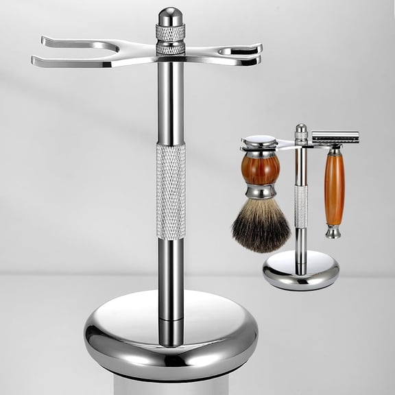 Safety Razor Stand with Shaving Brush Holder for Men, Metal Razor and Shaver Holder for Bathroom Counter, Stable Base