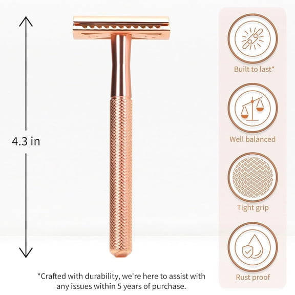 Prichor Safety Razor for Women with 5 Double Edge Blades Double Edge Razor Single Blade Razors for Women and Men Reusable & Plastic Free Rose Gold