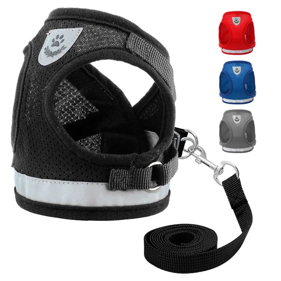 Safety Reflective Dog Harnesses and Leash set Adjustable Walking Breathable Mesh Dog Vest with Traction Rope for Small Dogs Cats (Gray,S)