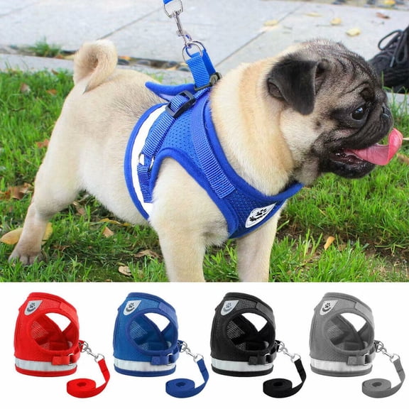 Safety Reflective Dog Harnesses and Leash set Adjustable Walking Breathable Mesh Dog Vest with Traction Rope for Small Dogs Cats (Gray,XL)