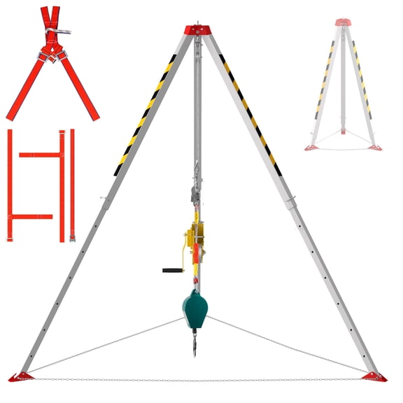 Safety Rescue Tripod, 2600 lbs Confined Space Tripod Kit with 7' Legs, Heavy Duty Confined Space Tripod with 32.8' Fall, Storage Bag for Municipal Wells