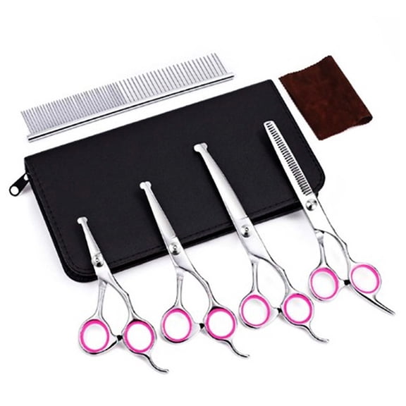 Safety Round Tips Dog Grooming Scissors, Titanium Coated for Durability, Including Thinning and Curved Scissors, Ideal for Delicate Areas (1 Set)