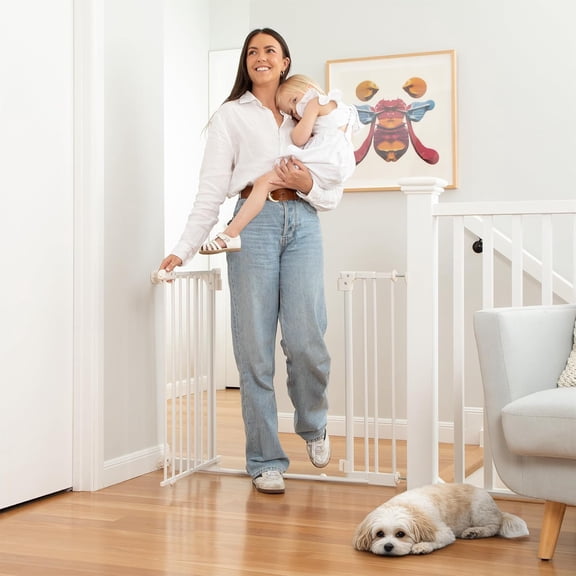 Safety Safe Step Gate for Stairs & Doorways, Rental Safe, Install Pressure in Minutes, Mounted Gate, Auto Close, Stay Open, Ultra-Low Bar
