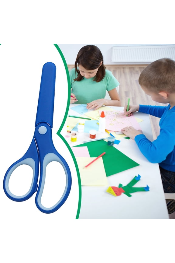 Safety Scissors 5.75 Inch Blunt Tip Scissors with Ruler Blade, Stainless Steel Craft Scissors with Protective Sheath, Precision Office Supplies Cutting Tool, 1 Pack, Blue