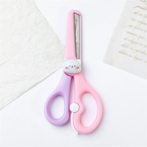 Safety Scissors Kitten Left Handed Scissor with Cap Blunt Tip Home Use Crafting Scissor Arts Cutting Paper Scissors Scissors